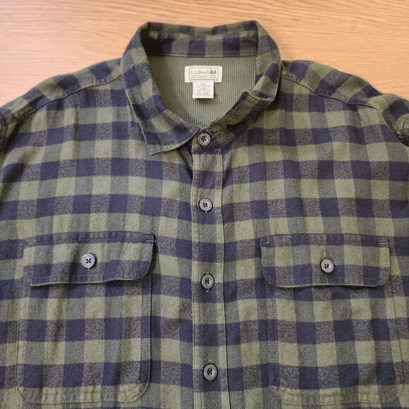 LL Bean Flannel Shirt Jacket Mens XXL Tall Plaid Vented Lined Shacket Green Vtg - Picture 2 of 14